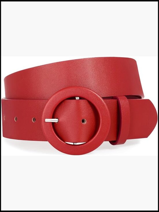 Women\'s Wide Belt with Round Buckle in Faux Leather for Jeans and Dresses